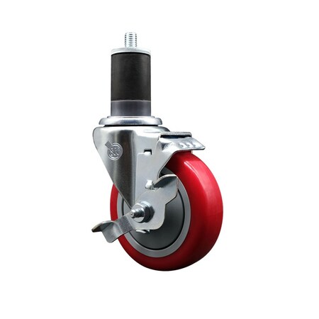 Service Caster 4'' Red Poly Swivel 1-5/8'' Expanding Stem Caster with Brake SCC-EX20S414-PPUB-RED-TLB-158